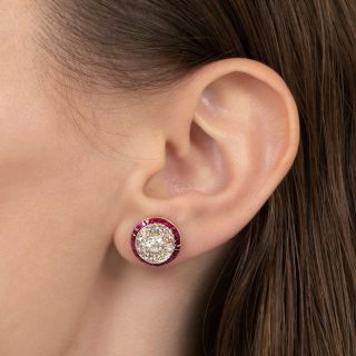 Art Deco Diamond and Ruby 'Target' Earrings 