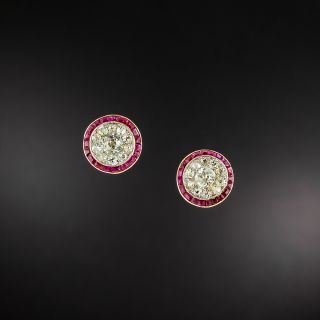 Art Deco Diamond and Ruby 'Target' Earrings  - 2