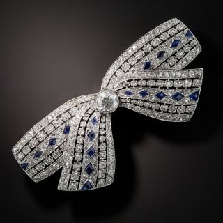 Art Deco Diamond and Sapphire Bow Brooch - 2