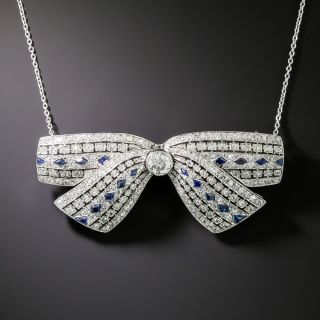 Art Deco Diamond and Sapphire Bow Pendant/Brooch - 1