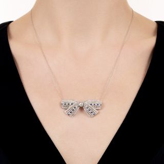 Art Deco Diamond and Sapphire Bow Pendant/Brooch