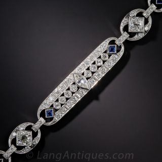 Art Deco Diamond and Sapphire Bracelet in Platinum - 1