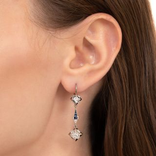 Art Deco Diamond and Sapphire Dangle Earrings