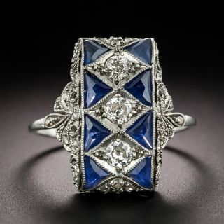Art Deco Diamond and Sapphire Dinner Ring - 3