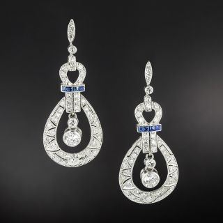 Art Deco Diamond and Sapphire Door Knocker Earrings - 6