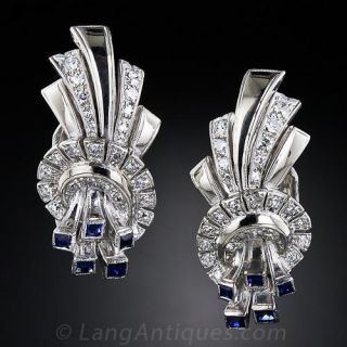 Art Deco Diamond and Sapphire Ear Clips - 1