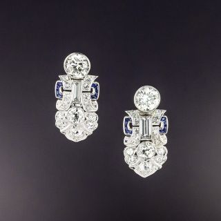 Art Deco Diamond and Sapphire Earrings - 3