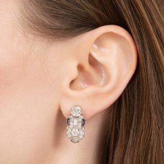 Art Deco Diamond and Sapphire Earrings