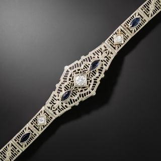 Art Deco Diamond and *Sapphire Filigree Bracelet  - 3