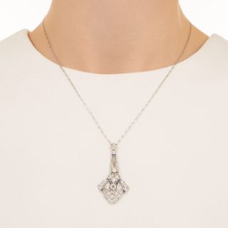 Art Deco Diamond and Sapphire Lavaliere Necklace