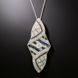 Art Deco Diamond And Sapphire* Pendant Necklace - 5