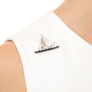 Art Deco Diamond and Sapphire Sailboat Clip Pin