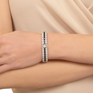 Art Deco Diamond and Sapphire* Three-Row Bracelet