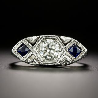 Art Deco Diamond and * Sapphire Three-Stone Ring - 6