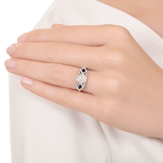 Art Deco Diamond and * Sapphire Three-Stone Ring