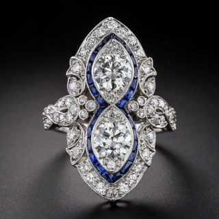 Art Deco Diamond and Sapphire Toi Et Moi Dinner Ring - 2