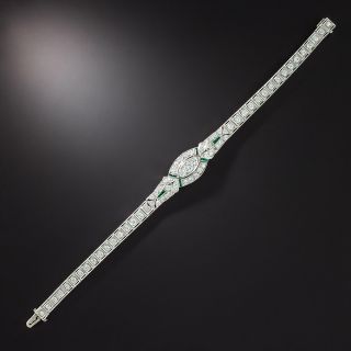 Art Deco Diamond and Synthetic Green Spinel Bracelet - 1