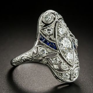 Art Deco Diamond and Synthetic Sapphire Dinner Ring