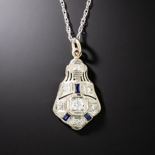 Art Deco Diamond and Synthetic Sapphire Drop Pendant - 2