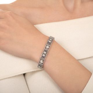 Art Deco Diamond and Synthetic Sapphire Filigree Bracelet