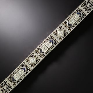 Art Deco Diamond and Synthetic Sapphire Filigree Bracelet - 3