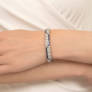Art Deco Diamond and Synthetic Sapphire Line Bracelet