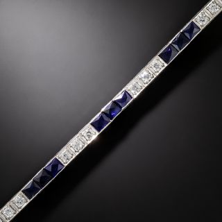 Art Deco Diamond and Synthetic Sapphire Line Bracelet - 3