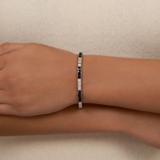 Art Deco Diamond and Synthetic Sapphire Line Bracelet