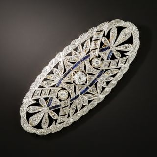 Art Deco Diamond and Synthetic Sapphire Oval Brooch - 3