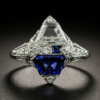 Art Deco Diamond and Synthetic Sapphire Toi et Moi Ring - 2