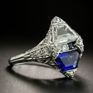 Art Deco Diamond and Synthetic Sapphire Toi et Moi Ring