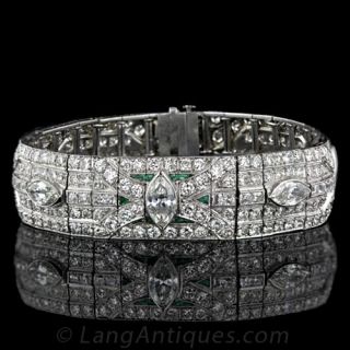Art Deco Diamond Bracelet with Calibre Emeralds - 1