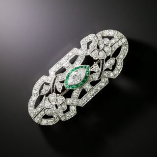 Art Deco Diamond, Emerald and Onyx Brooch - 6