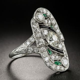 Art Deco Diamond, Emerald and Onyx Dinner Ring