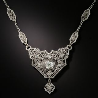 Art Deco Diamond Filigree Necklace  - 2
