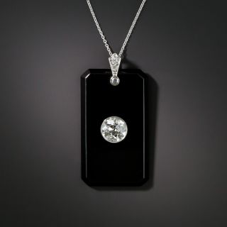 Art Deco Diamond Onyx Pendant  - 2