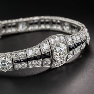 Art Deco Diamond Onyx Platinum Bracelet - 1