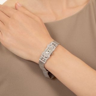 Art Deco Diamond Platinum Mesh Bracelet Watch by Gübelin