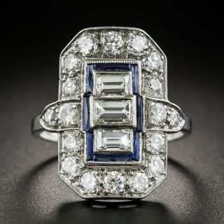 Art Deco Diamond Sapphire Platinum Dinner Ring - 2