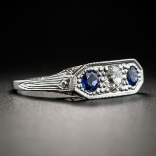 Art Deco Diamond Sapphire Three-Stone Ring