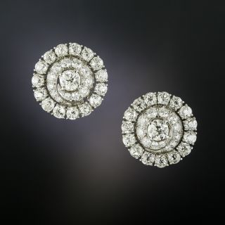 Art Deco Diamond Spiral Cluster Clip Earrings - 2