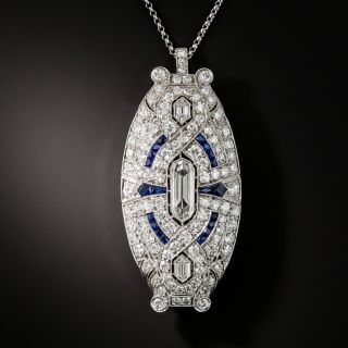 Art Deco Double-Bullet Diamond and Sapphire Pendant/Brooch - 1
