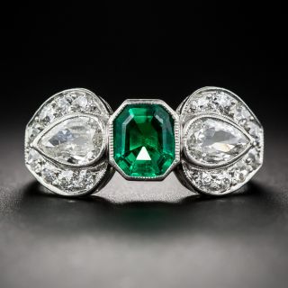 Art Deco Emerald and Diamond Bow Ring, GIA -F1 - 5