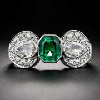 Art Deco .85 Carat Emerald and Diamond  Ring - 1