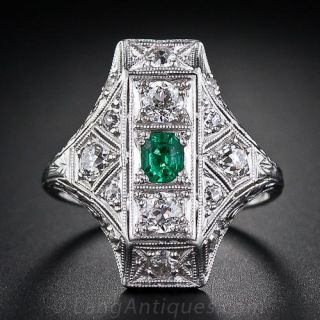 Art Deco Emerald and Diamond Dinner Ring