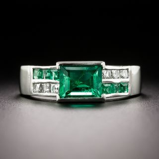 Art Deco Emerald and Diamond Geometric Ring, Size 5 3/4 - 3