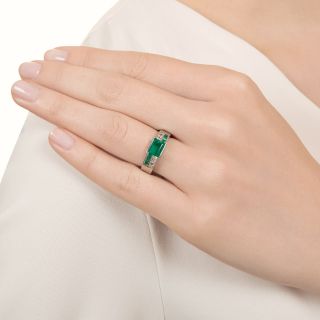 Art Deco Emerald and Diamond Geometric Ring, Size 5 3/4