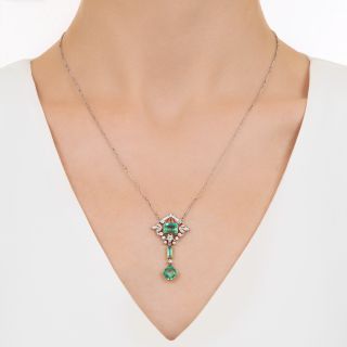 Art Deco Emerald and Diamond Lavalière, by Marcus & Co. 