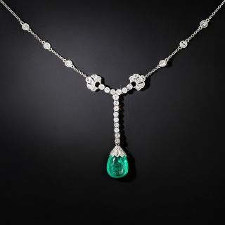 Art Deco Emerald Cabochon And Diamond Necklace - 2
