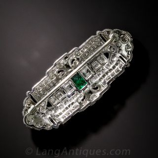 Art Deco Emerald Diamond and Onyx Brooch